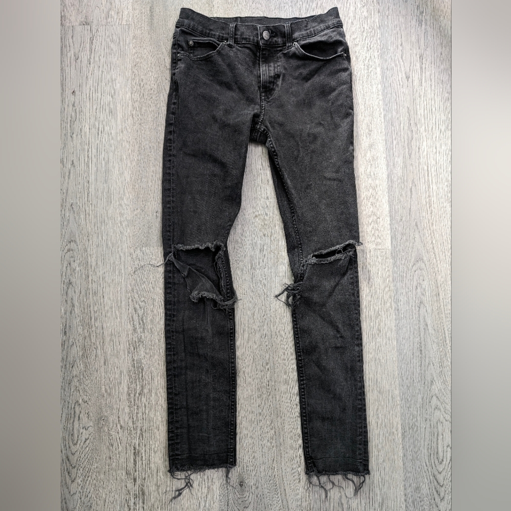 Cheap Monday Black Distressed Skinny Jeans Raw Hem 28